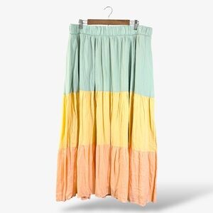 Torrid Colorblock Maxi Skirt Size 2X 18/20 Mint Yellow Coral Stripe Casual